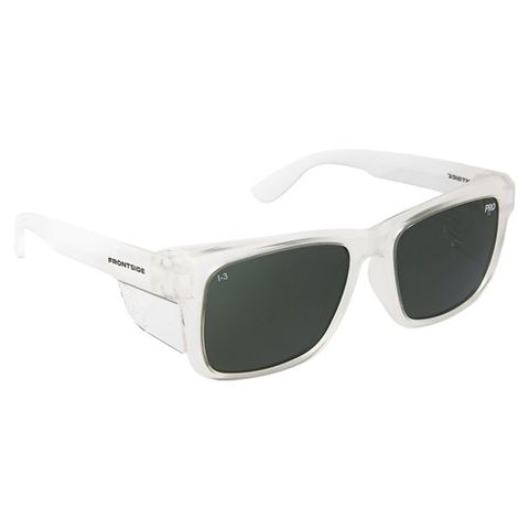 FRONTSIDE POLARISED SAFETY GLASSES SMOKE LENS-CLEAR FRAME