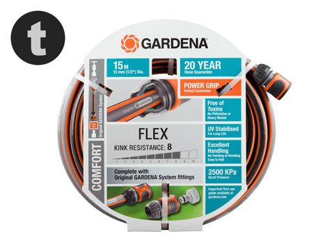 GARDENA COMFORT FLEX HOSE 13MM X 15M - WITH FITTINGS
