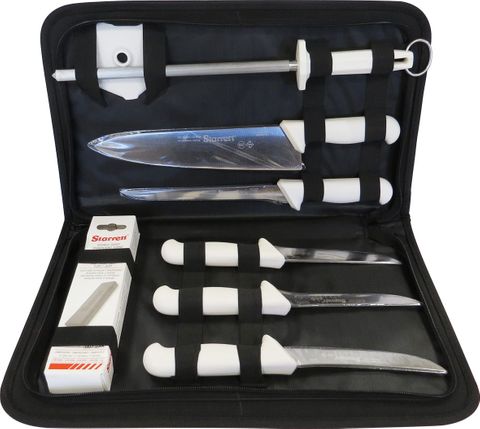 STARRETT KNIFE SET 5 EA + SHARPENER + STONE