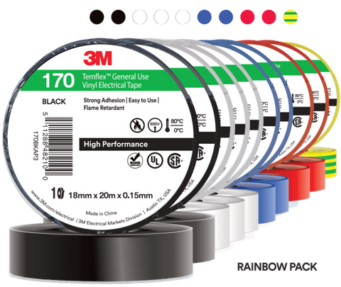 3M TEMFLEX 170 VINYL ELECTRICAL TAPE 18MM X 20  MULTI COLOUR