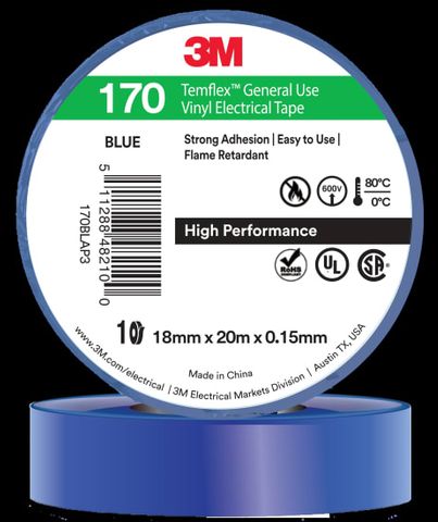 3M TEMFLEX 170 VINYL ELECTRICAL TAPE 18MM X 20M  - BLUE