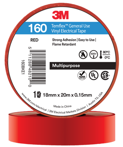 3M TEMFLEX 170 VINYL ELECTRICAL TAPE 18MM X 20M  - RED