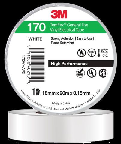 3M TEMFLEX 170 VINYL ELECTRICAL TAPE 18MM X 20M  - WHITE