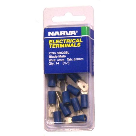 NARVA TERMINAL BLUE MALE BLADE 6.3MM 14/PACK