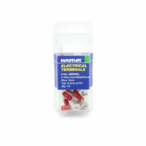 NARVA TERMINAL RED 2WAY FEMALE BLADE 6.3MM 10/PACK