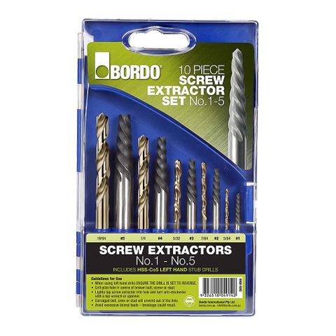 BORDO 10PC SCREW EXTRACTOR +LH DRILL SET