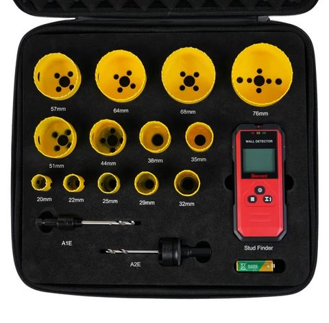 STARRETT 15PC DEEP CUT HOLESAW SET 20-76MM + STUD FINDER