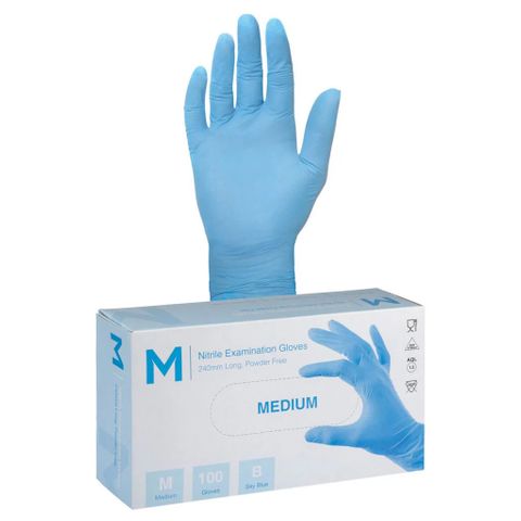 NITRILE SKY BLUE PF GLOVES 100/BOX MEDIUM