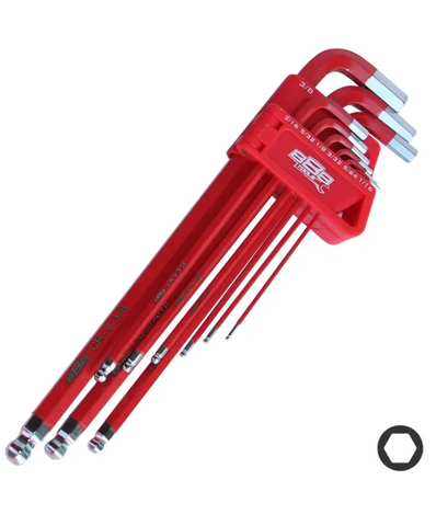 SP TOOLS 888 HEX KEY SET LONG B/E SAE 9PC 1/16-3/8  RED