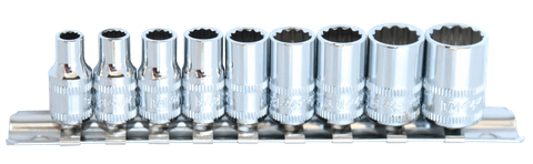SP TOOLS 9PC 1/4DR 12P SOCKET SET SAE/IMP 3/16-1/2 WITH RAIL