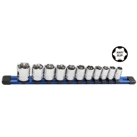 SP TOOLS 11PC XTREME GRIP SOCKET SET 1/4DR 4-14MM  RAIL