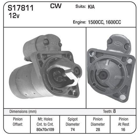 STARTER KIA  1.5L OR 1.6L 8TH 2001-2005 O.E