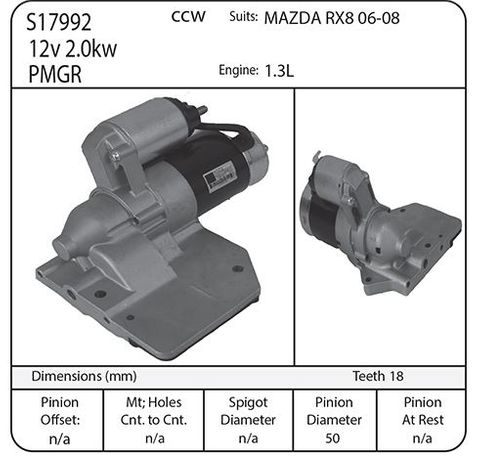STARTER 12V 18-T RX8 uprated 2KW AUTOMATIC