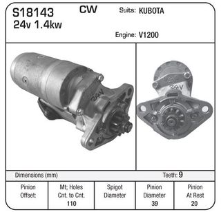 STARTER KUBOTA 24V 9 TOOTH 1.4 KW