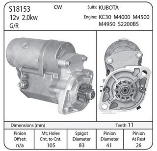 STR- 12v 2.0kw 11th CW - KUBOTA Applications