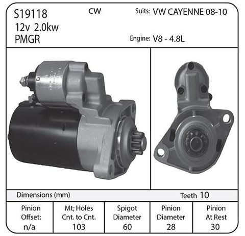 STR 12V BOSCH SUIT PORSCHE CAYENNE V8 08-2010