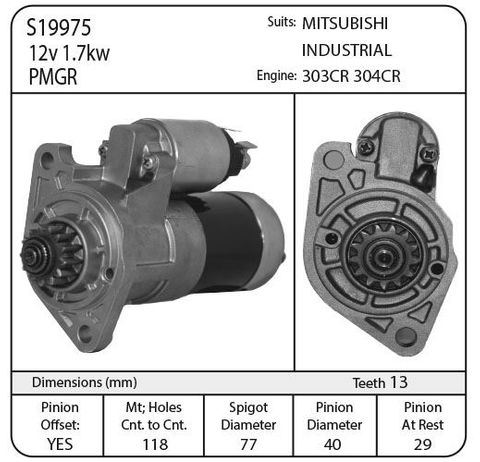 STARTER 12V 13TH MITSUBISHI INDUSTRIAL 1.7KW CATERPILLAR CUB CADET