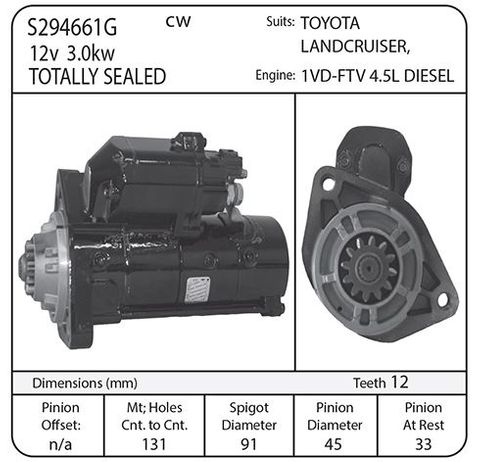 STARTER DENSO 12V 12T V8 TOYOTA L/CRUISER TOTALLY SEALED