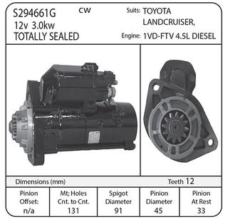 STARTER DENSO 12V 12T V8 TOYOTA L/CRUISER TOTALLY SEALED