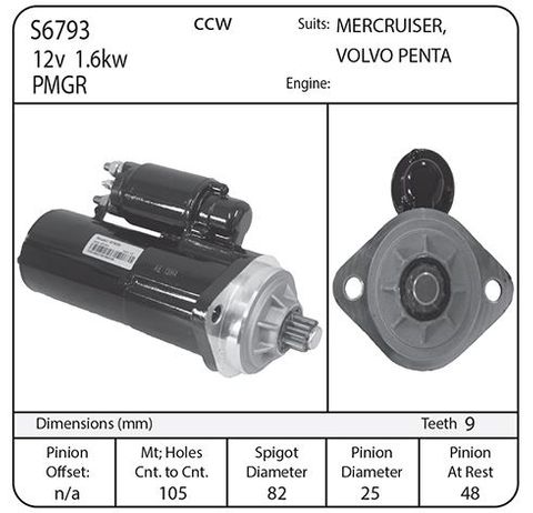 STARTER 12V 9TH CCW SUIT MERCRUISER/VOLVO PENTA