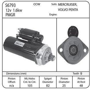 STARTER 12V 9TH CCW SUIT MERCRUISER/VOLVO PENTA