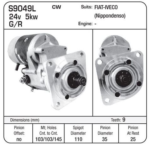 STR 24V 9TH  G/R  SUIT FIAT DENSO TYPE - LEFT
