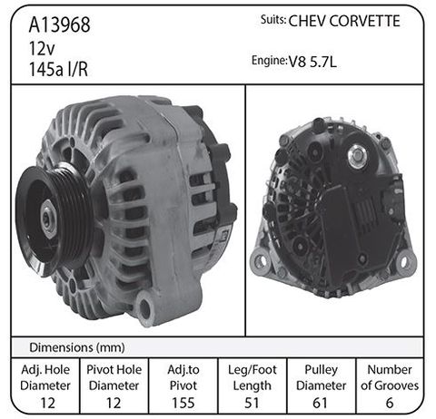 ALT 12V 145A SUIT CORVETTE V8 5.7L