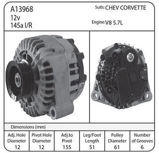 ALT 12V 145A SUIT CORVETTE V8 5.7L