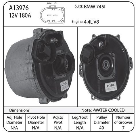 ALT 12V BOSCH WATER COOLED SUIT BMW, COM, 180A