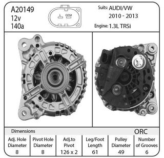 ALT 12V 140A AUDI/VW A3/GOLF 1.2TSi