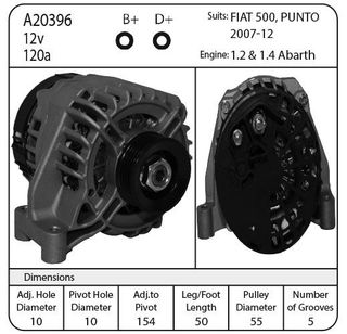 ALT 120V 120AMP DENSO IR/IF FIAT APPLICATIONS