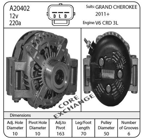 ALT Denso 12v 220A- V6 Jeep Cherokee, Chrylser 300c