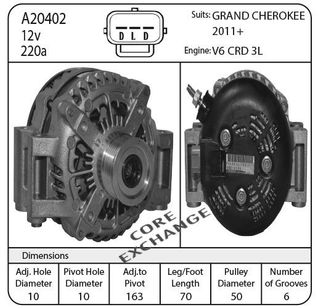 ALT Denso 12v 220A- V6 Jeep Cherokee, Chrylser 300c