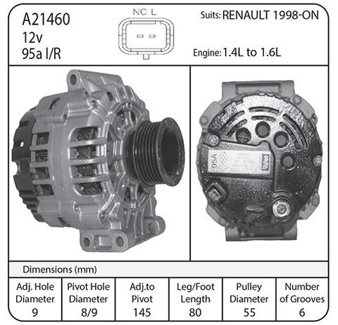 Alt 12v 95A suit Renault