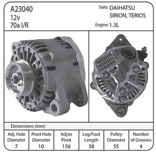 ALT N/D 12V 70AMP I/R SUIT DAIHATSU TOYOTA PASSO