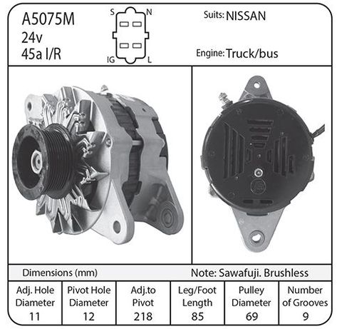 ALT, SAWAFUJI 24V 50AMP NISSAN M/PULLEY