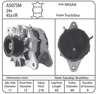 ALT, SAWAFUJI 24V 50AMP NISSAN M/PULLEY