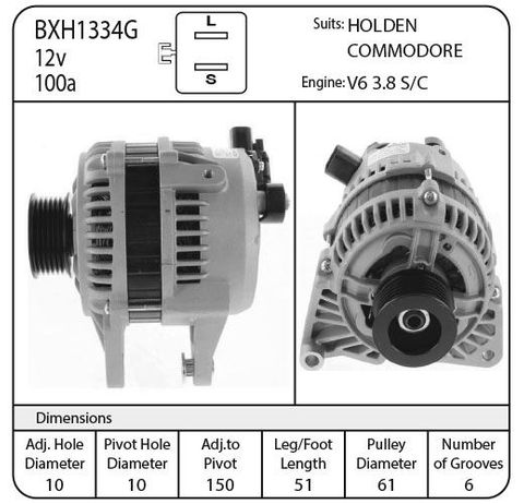 ALT - 12V 100A HOLDEN 3.8 V6 S/CHARGED - GENUINE