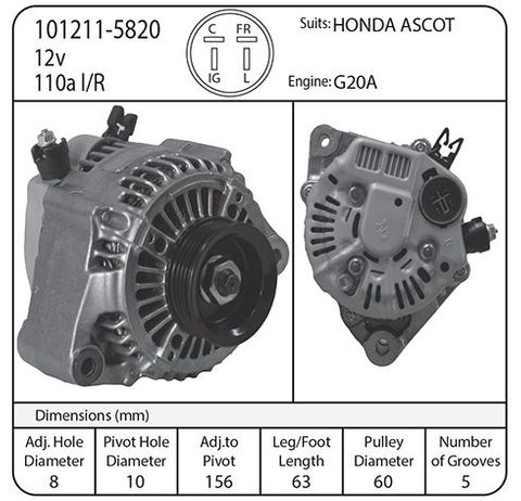 ALTERNATOR SUIT HONDA ASCOT 12V 110A