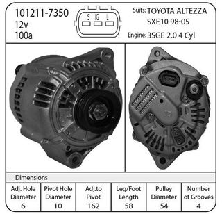 ALT 12V TOYOTA SUIT 3SGE ALTEZZA 4 CYL 98-04