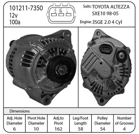 ALT 12V TOYOTA SUIT 3SGE ALTEZZA 4 CYL 98-04