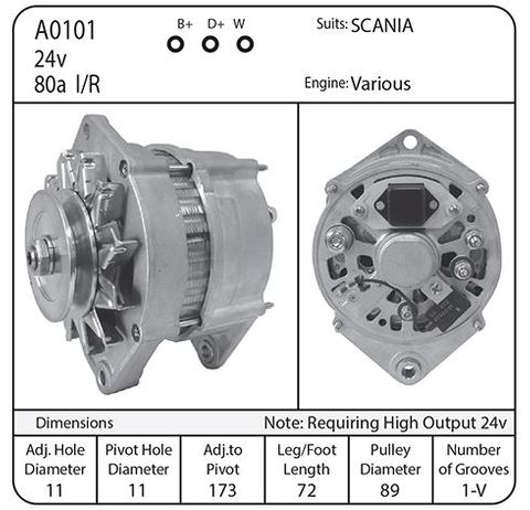 ALTERNATOR REP BOSCH 24V 80A (NEW)