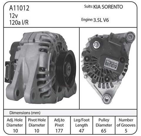 ALT SUIT KIA SORENTO V6 3.5L 12V 120A