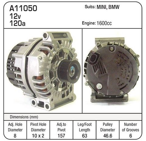 ALT 12V 120A MINI COOPER / BMW PAD MOUNT