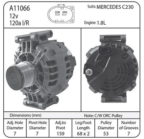 ALTERNATOR BOSCH MERC 120a  PAD MOUNT