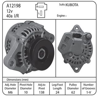 ALTERNATOR KUBOTA 12V 40A T PLUG
