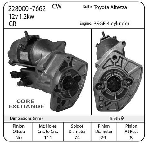12V DENSO STR SUIT 3SGE 4 CYL ALTEZZA, 98-04