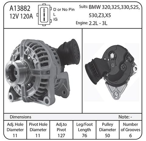 Alt Bosch suit BMW 12v 120amp