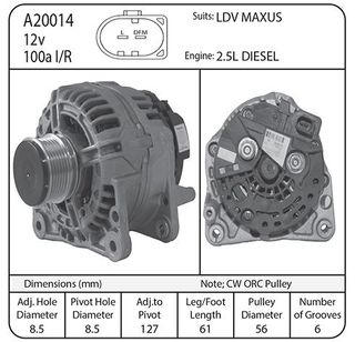 ALT 12V 100A SUIT LDV MAXUS 2.5D