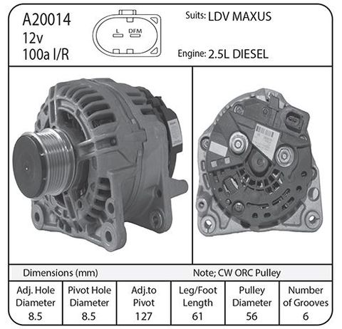 ALT 12V 100A SUIT LDV MAXUS 2.5D